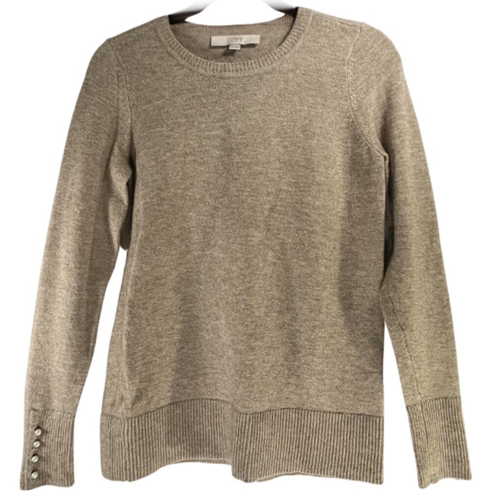 Loft Beige Pearl Button Accent Cuffed Sweater Size XS